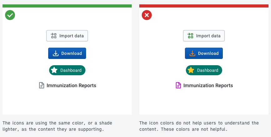 Example of correct and incorrect use of icon color